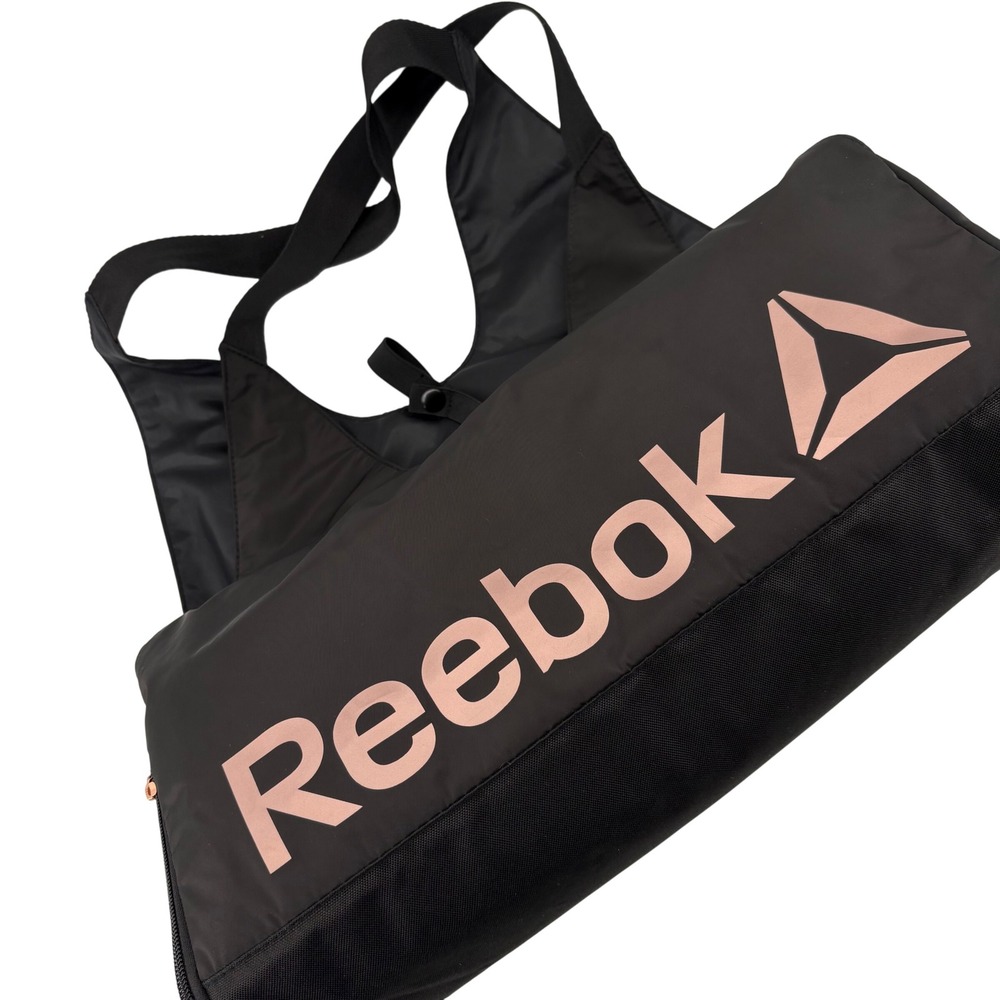 Reebok Women's Training Gym Bag Tote Travel Black Rose‎ Gold Logo Zip Closure